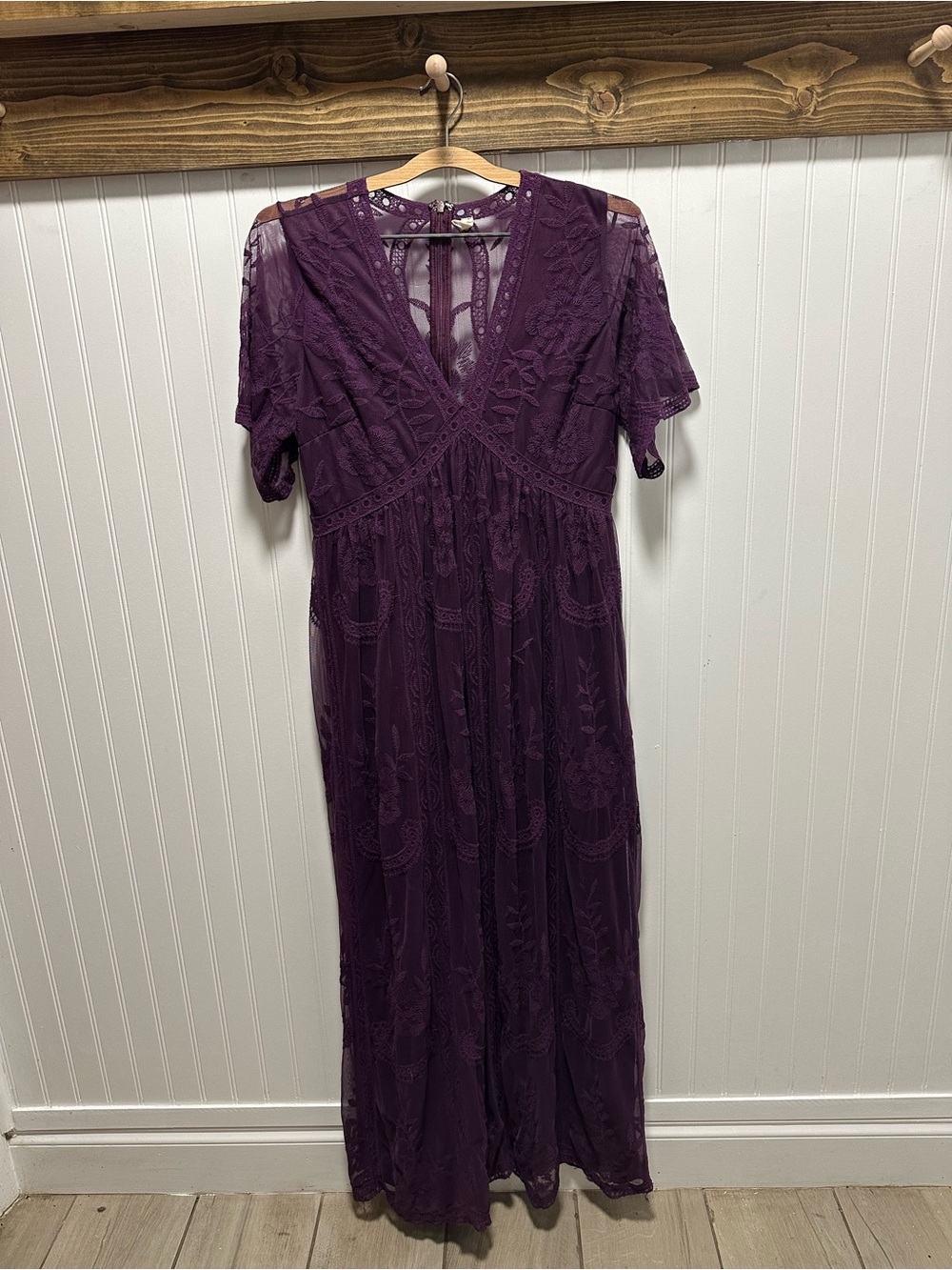 PinkBlush Purple Lace Maternity Maxi Dress Sz L photo shoot gender reveal